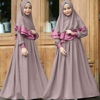 Safing Girls's Dvije muslimanske dječje maxi odjeće za čišćenje Čvrsta čipkana vintage dugih rukava Princeza haljina
