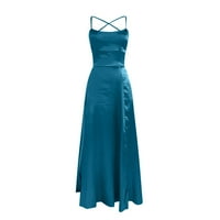 Ženske modne strane podijeljene ljetne haljine Solidne boje špageta maxi večernje haljine tamne plave veličine