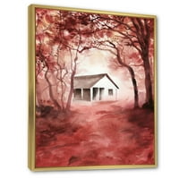 Crvene jesenske šume i kuća u divljim uokvirenim slikanjem platna umjetnički tisak